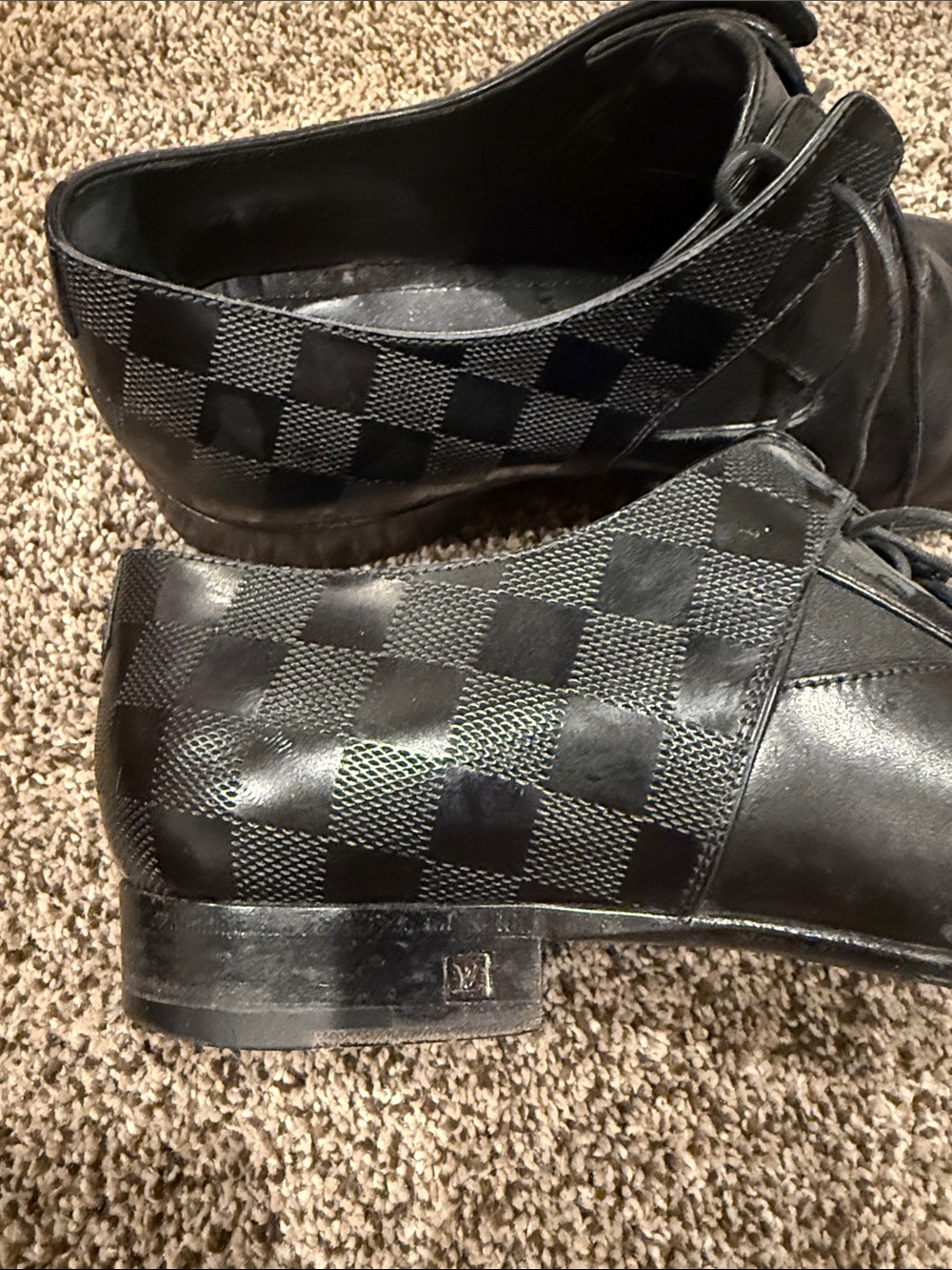 Louis Vuitton Black Checkered Leather Derby Shoes
